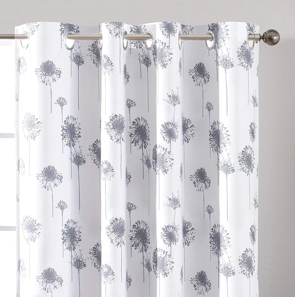 Floral Lined Thermal Insulated Window Curtain 52"x84" Gray F358