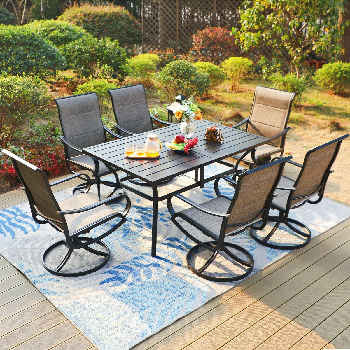 7-Piece Patio Dining Set with 6 Swivel Chairs & Rectangular Table O310941