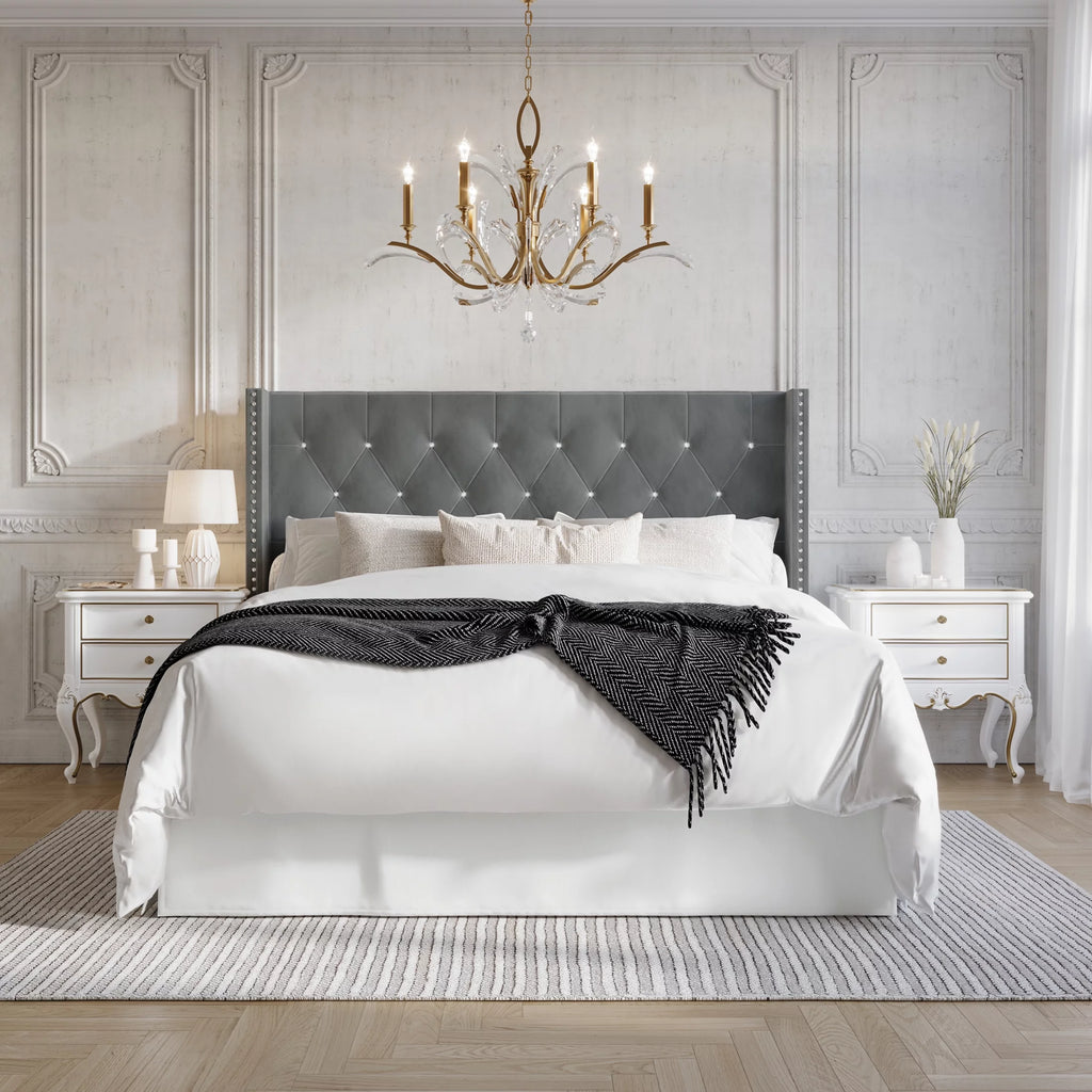 Button Tufted Wingback Velvet Upholstered Queen Bed O526472