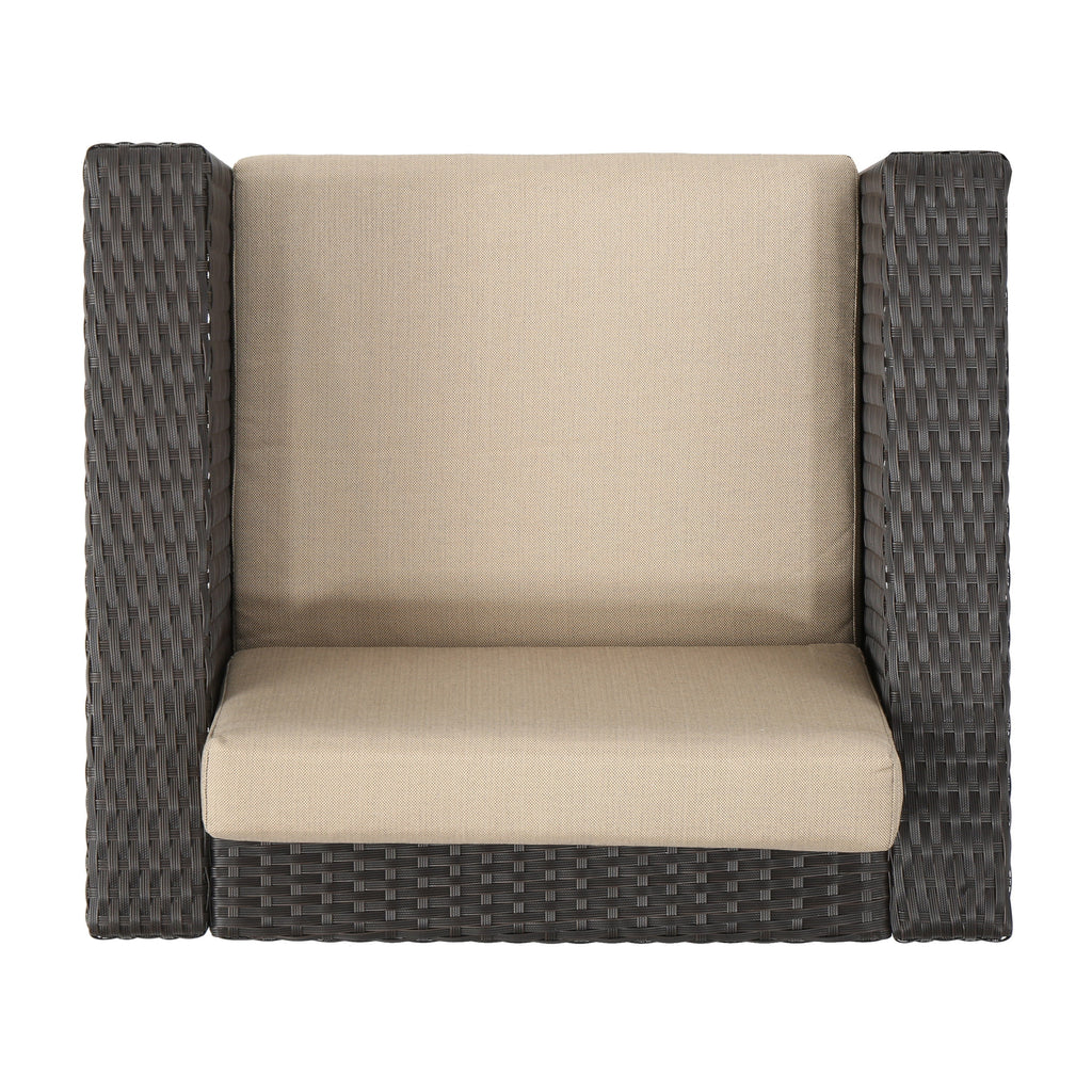 Outdoor Wicker Club Chair with Cushions, Dark Brown, Beige O302229