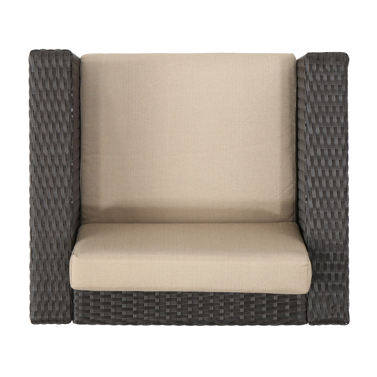 Outdoor Wicker Club Chair with Cushions, Dark Brown, Beige O302229