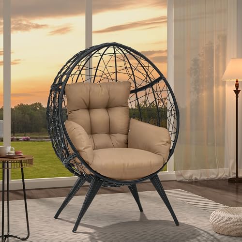Large Wicker Egg Chair with Stand and Cushion Z218599