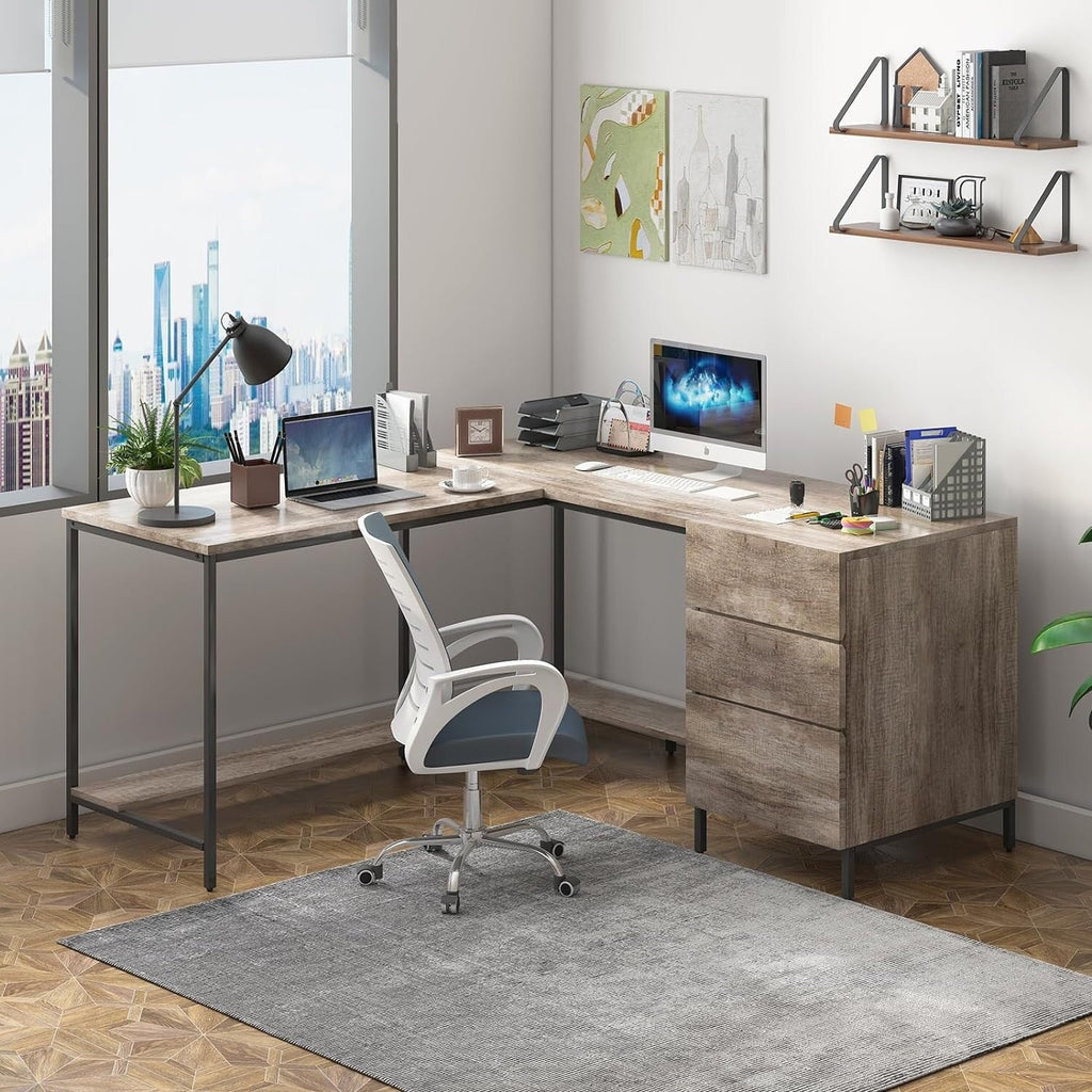 L-Shaped Computer Desk with Drawers Y348895
