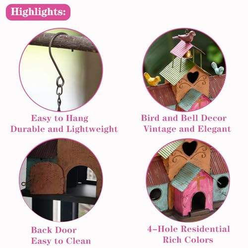 Large 4 Hole Metal Bird House with Bell M747