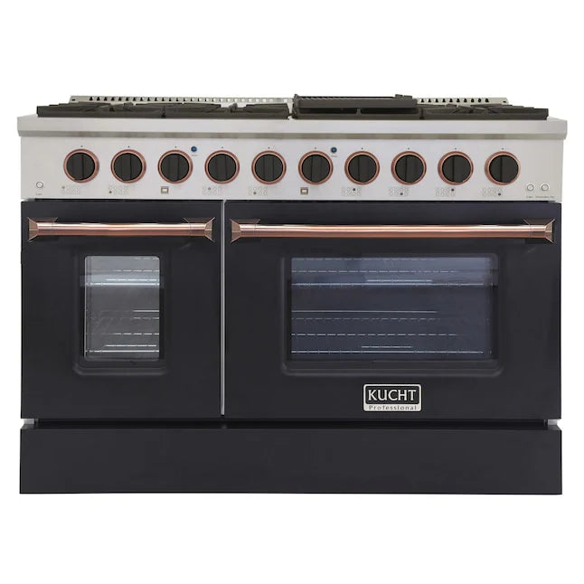 48 Pro-Style Propane Gas Dual Fuel Range in Black with Rose Gold Accents A726