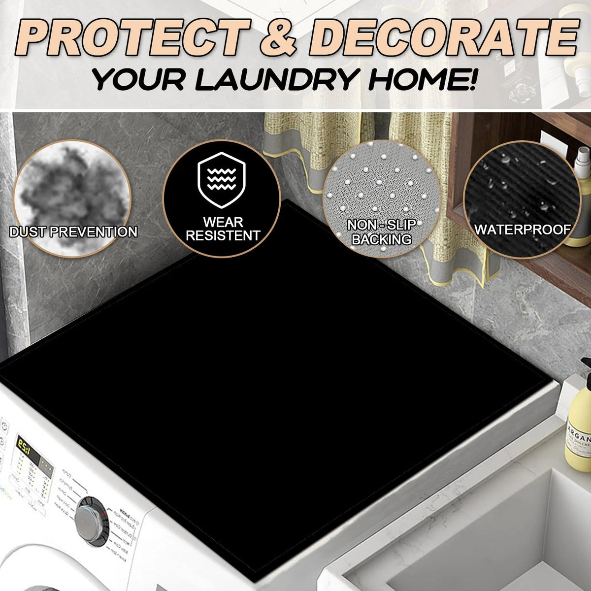 Black 27" x 31.5" Washer or Dryer Top Mat Cover I550