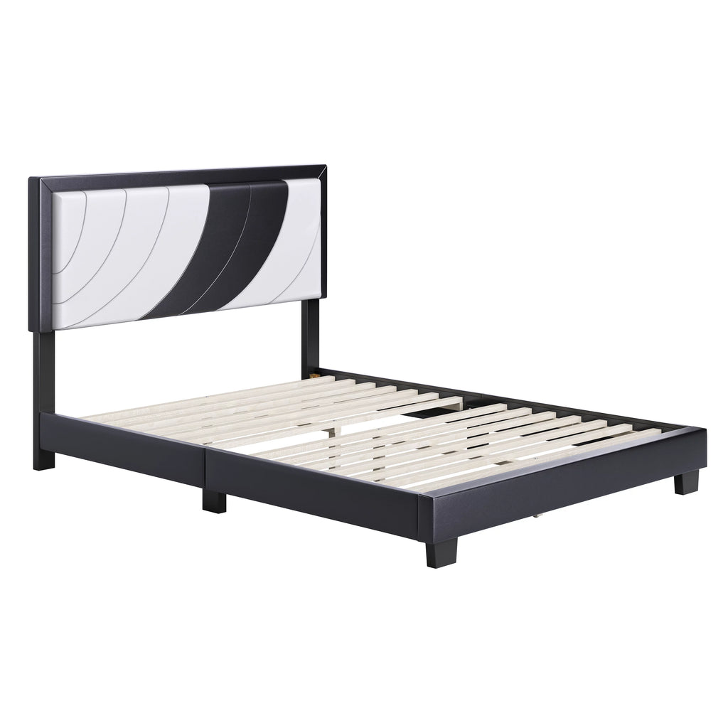 Queen Black Gray Faux Leather Platform Bed M489