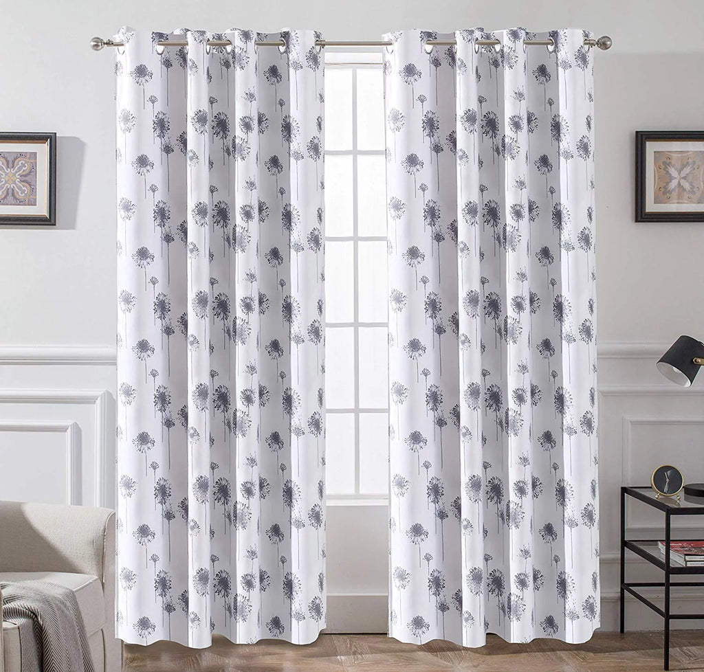Floral Lined Thermal Insulated Window Curtain 52"x84" Gray F358