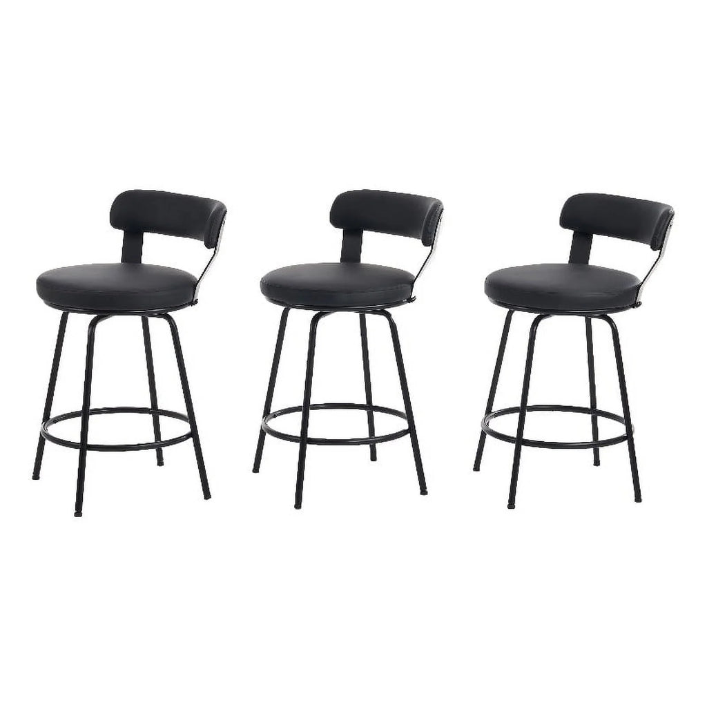 Black Faux Leather Swivel Counter Stool Set of 3 D89976