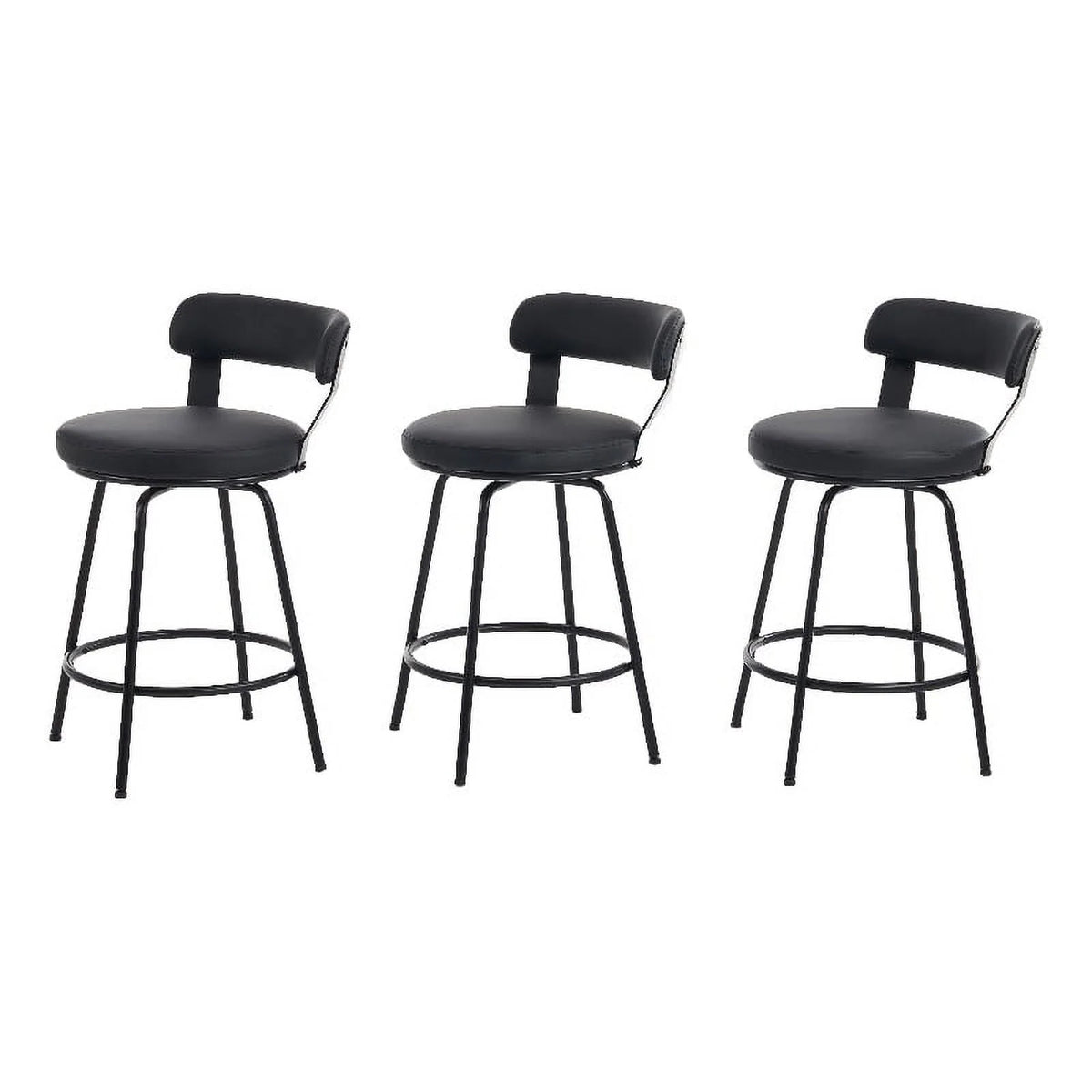 Black Faux Leather Swivel Counter Stool Set of 3 D89976