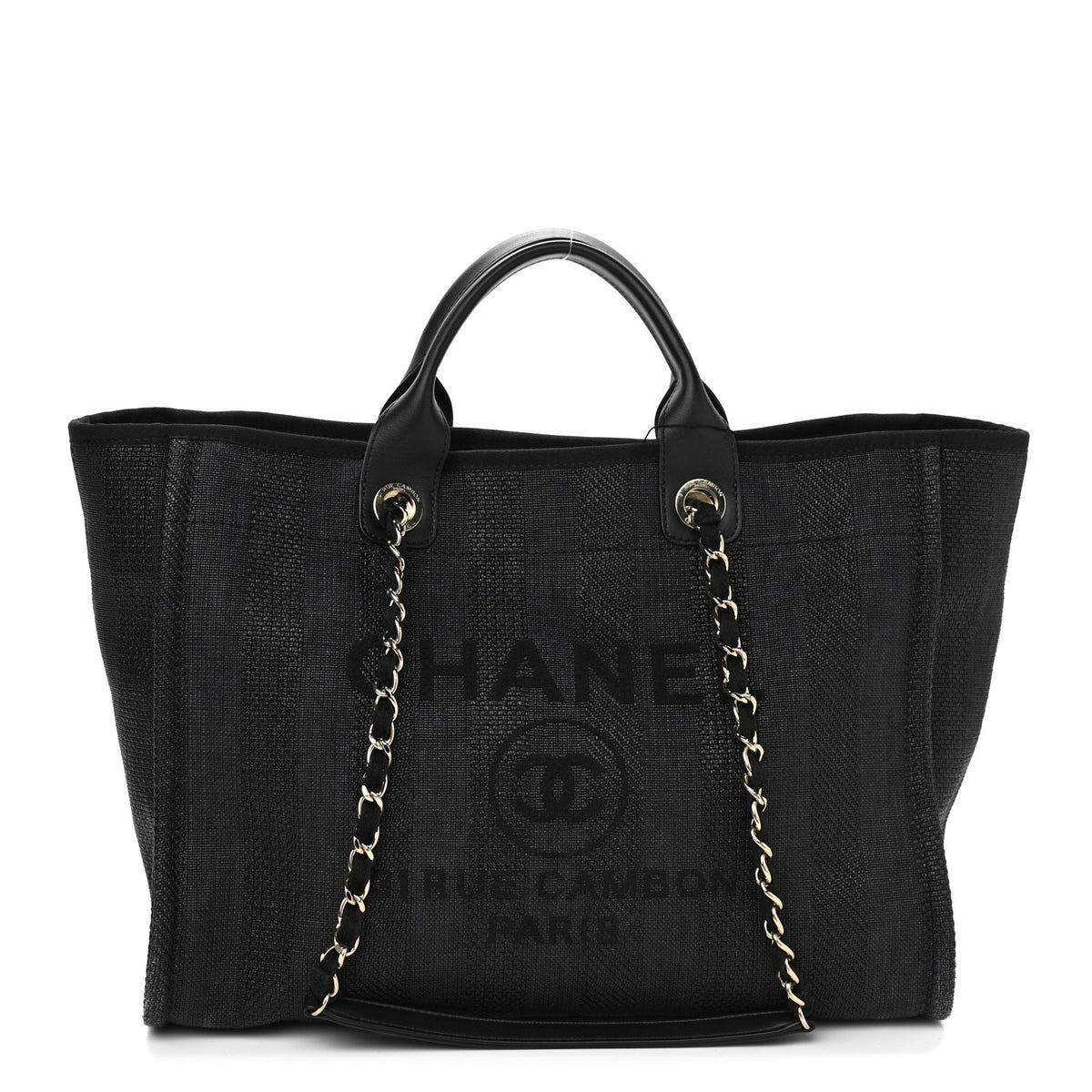 Mixed Fibers Calfskin Striped Medium Tote Black N961