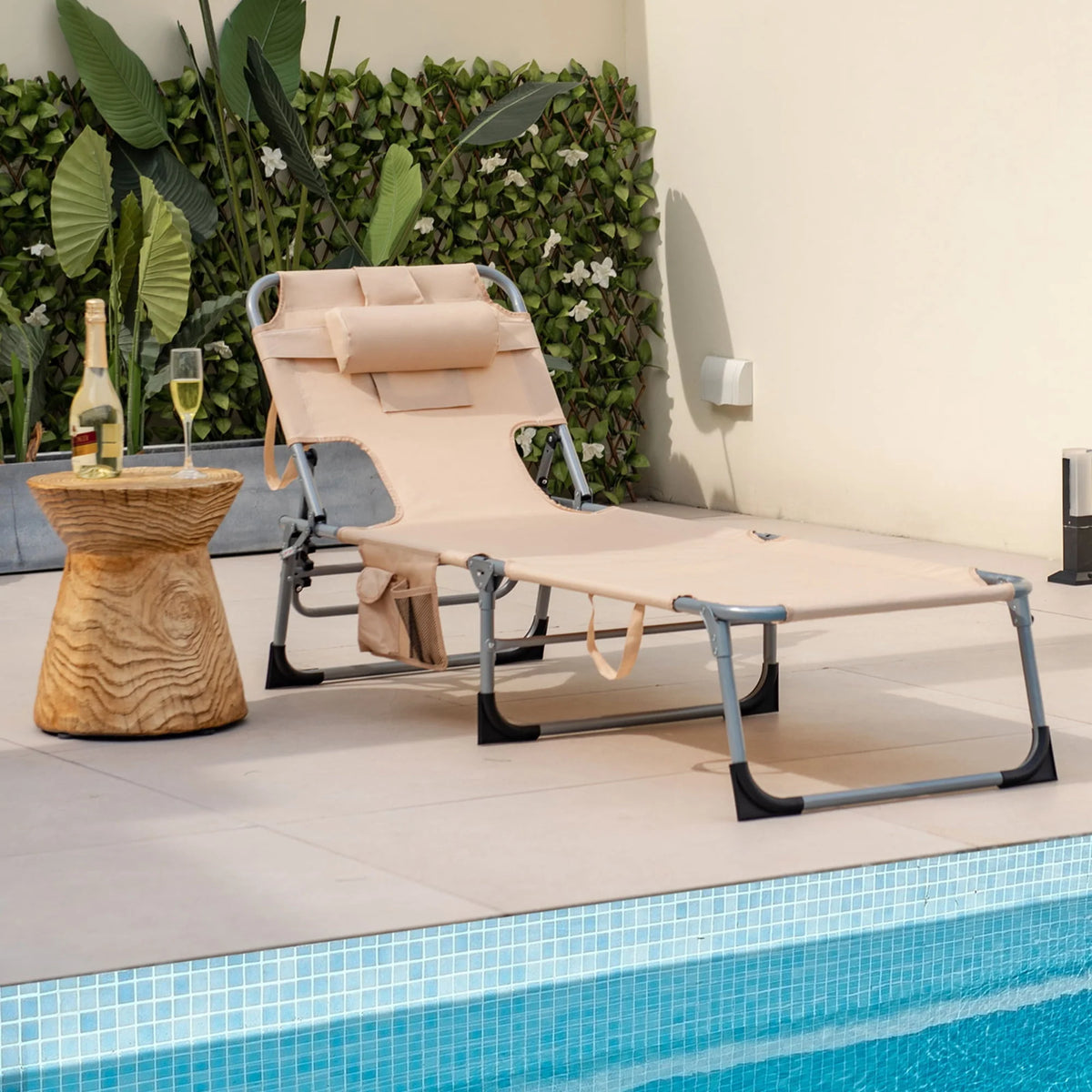 Pink Folding Chaise Lounge with Pillow F914348