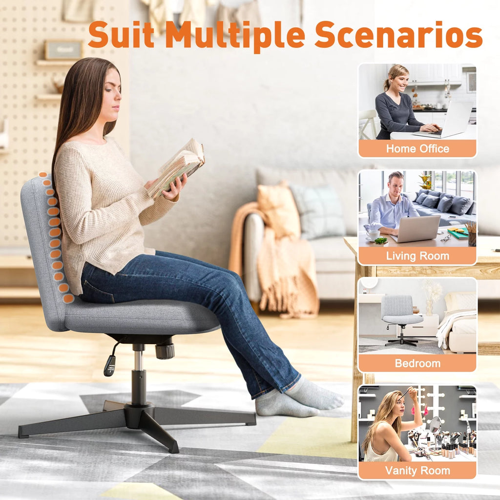 Cross Legged Armless Swivel Adjustable Fabric Office Chair P27574