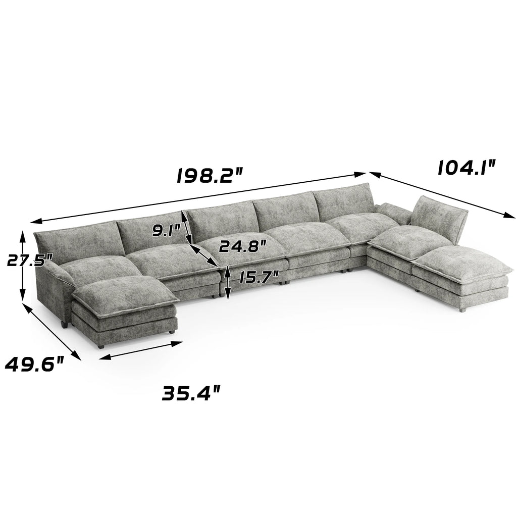 Oversized Modular Sectional Sofa with Ottomans O618