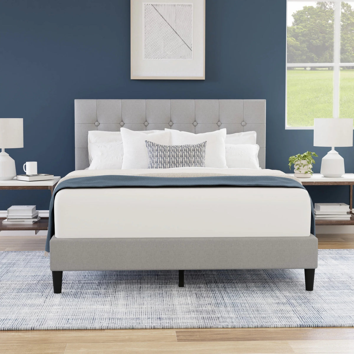 Queen Tufted Upholstered Platform Bed C1532