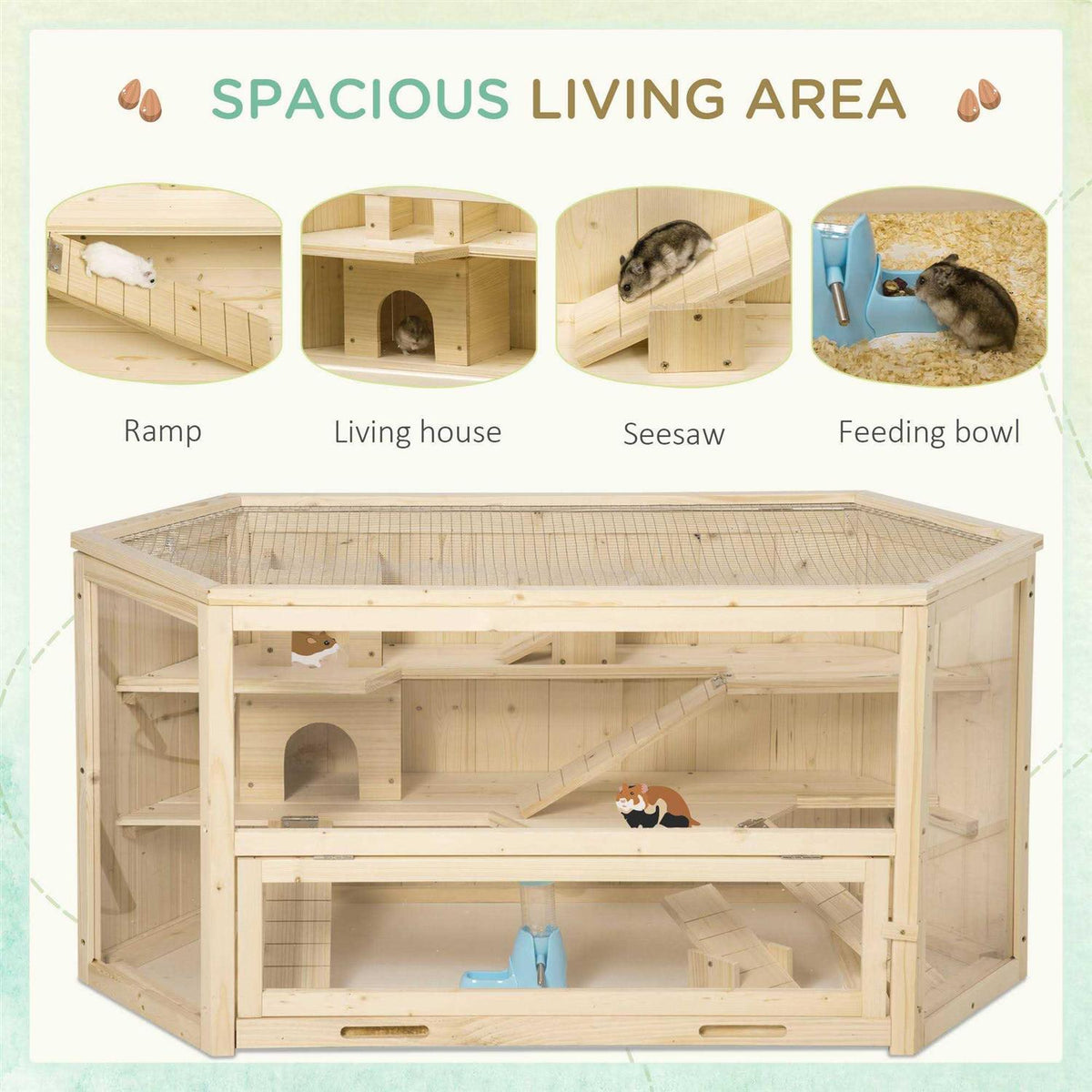 3 Tier Wooden Hamster Cage Small Animal House with Slide V799