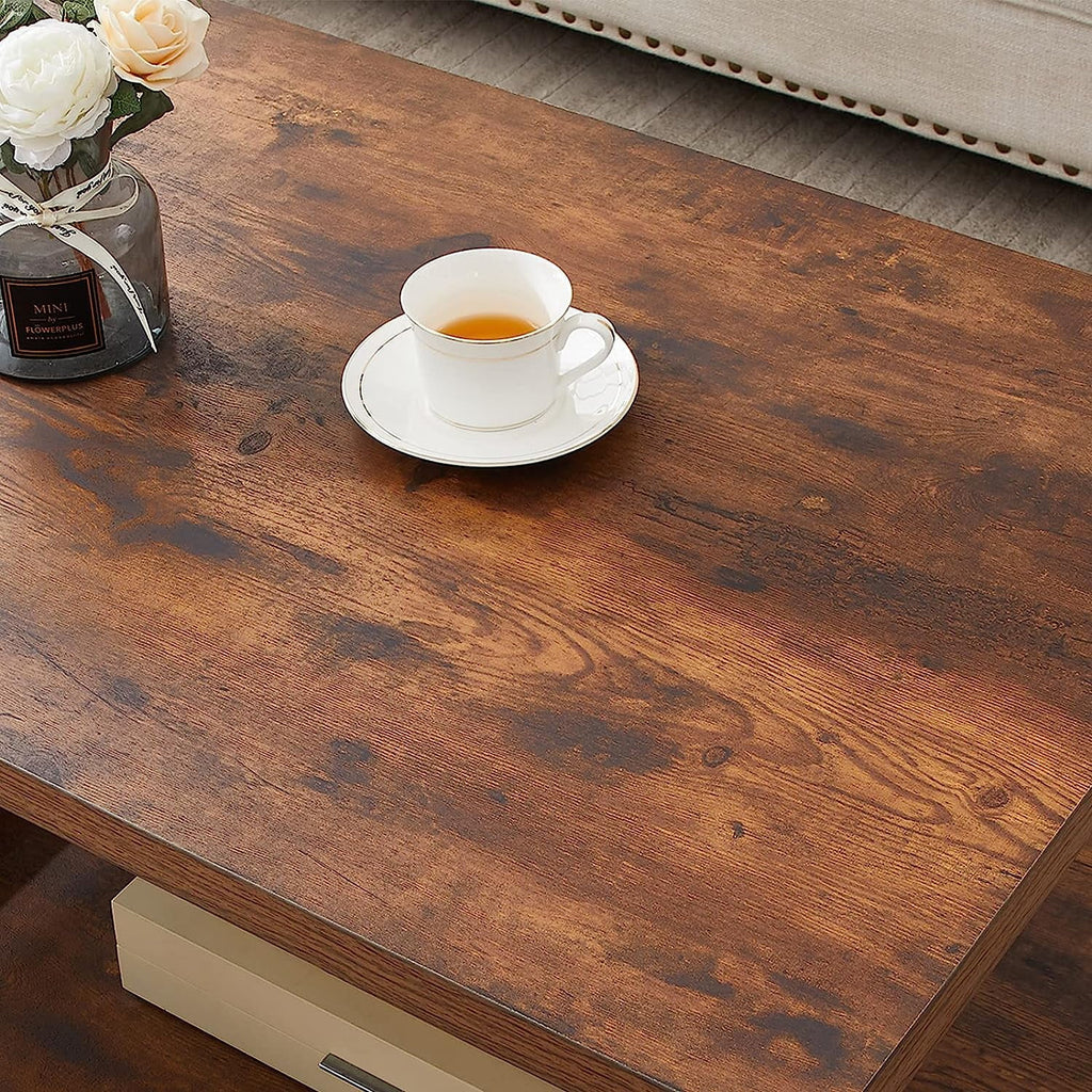 47 Inch Rustic Brown Wood Coffee Table with Storage Shelf U8701
