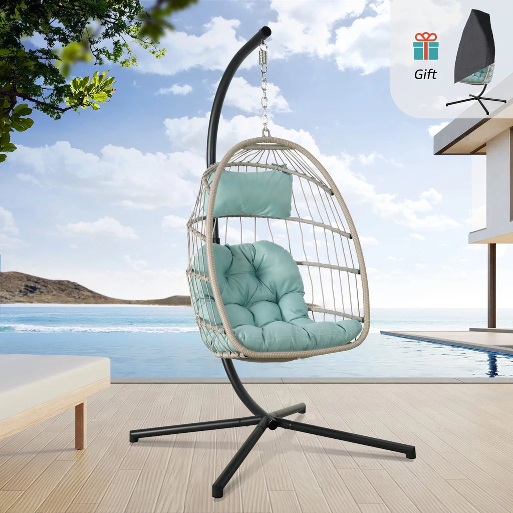 Baby Blue Wicker Egg Chair with Stand and Cover C61650