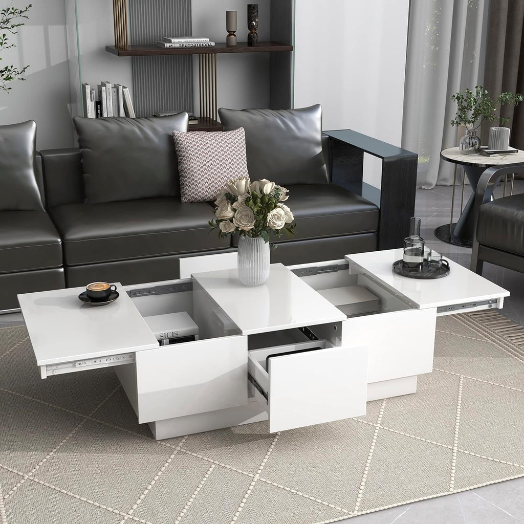 Extendable Coffee Table with 2 Drawers and Sliding Top, 39.3" White Z877461