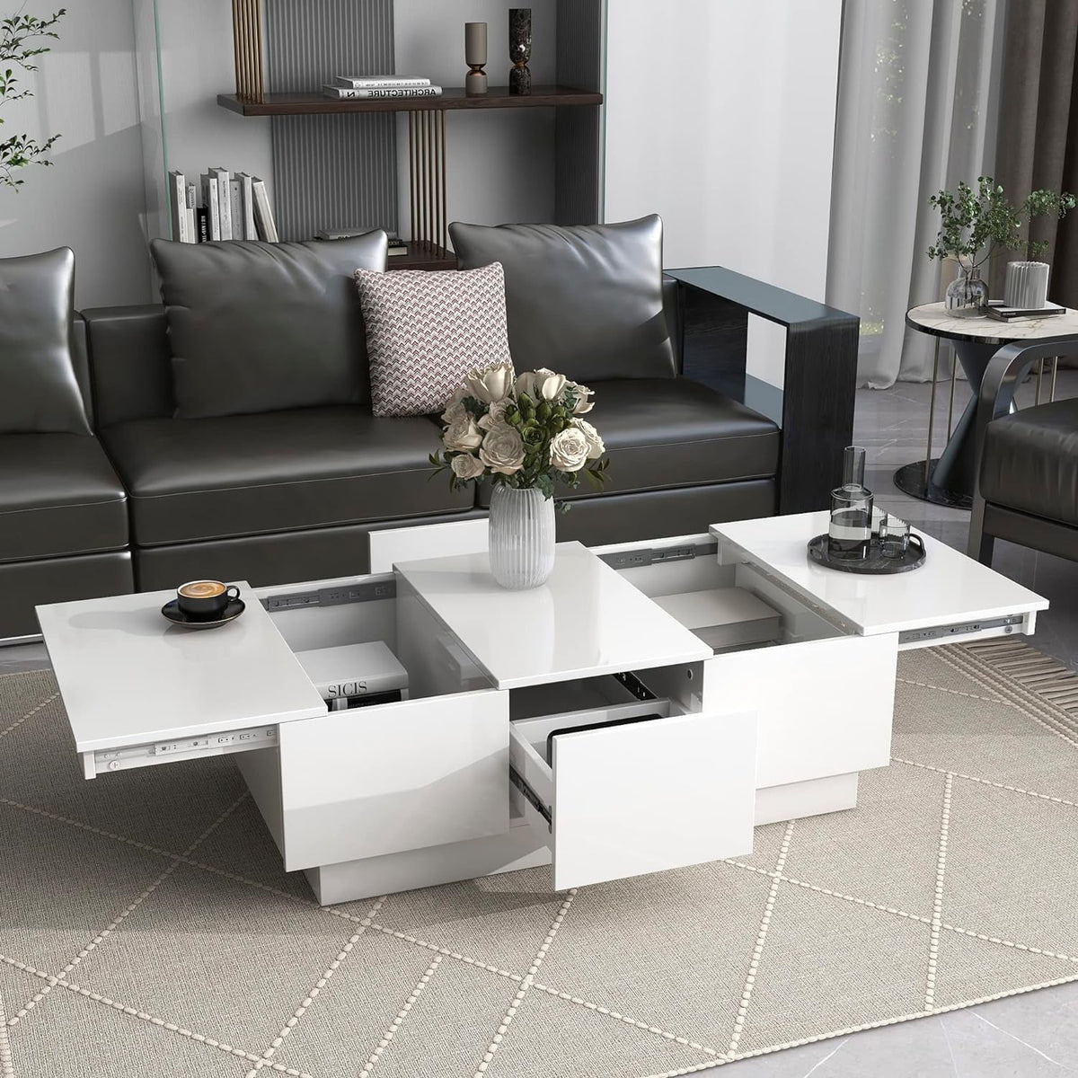 Extendable Coffee Table with 2 Drawers and Sliding Top, 39.3" White Z877461