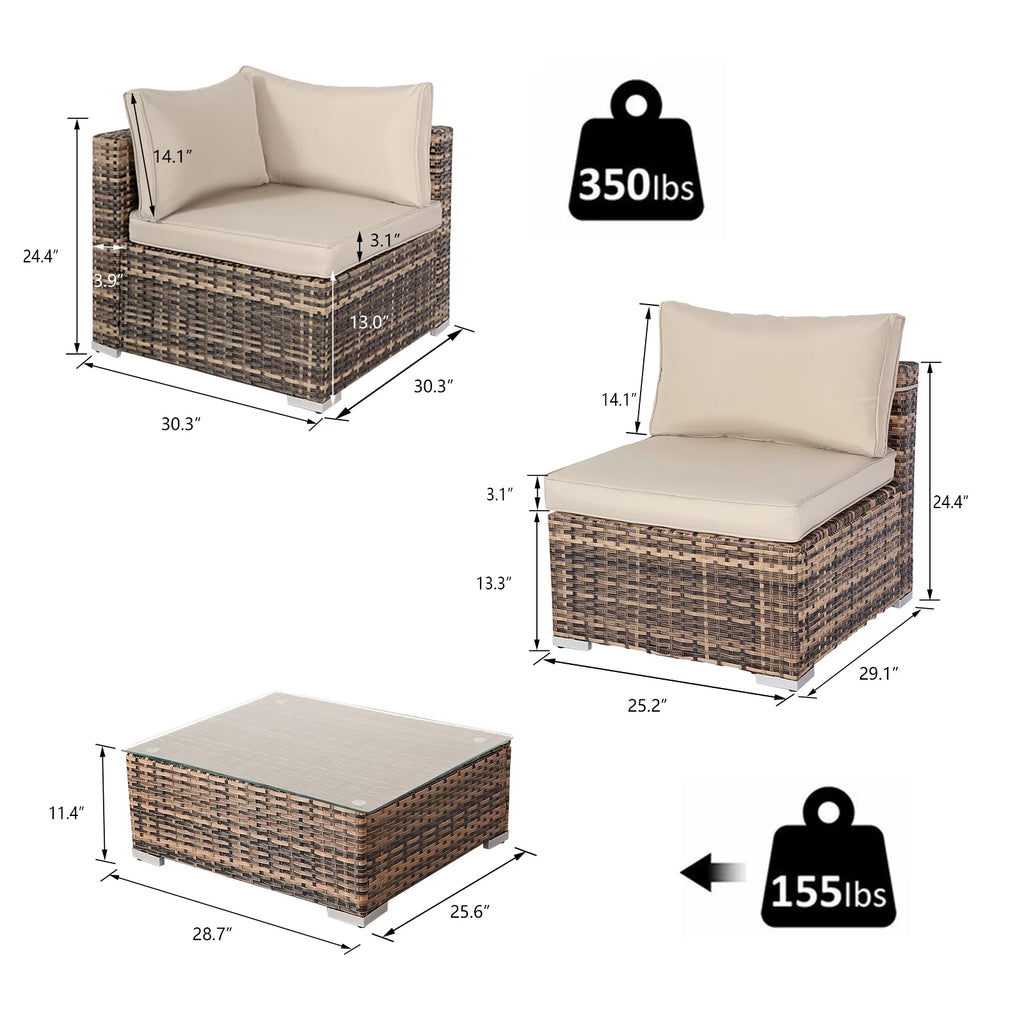 7 Pieces PE Rattan Patio Furniture Set with Table and Cushions W32096