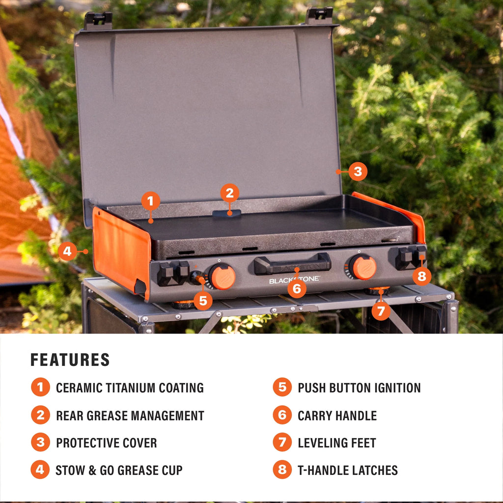 2-Burner Propane Camping Griddle with Hood and Handle Y43014