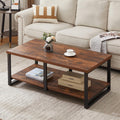 47 Inch Rustic Brown Wood Coffee Table with Storage Shelf U8701