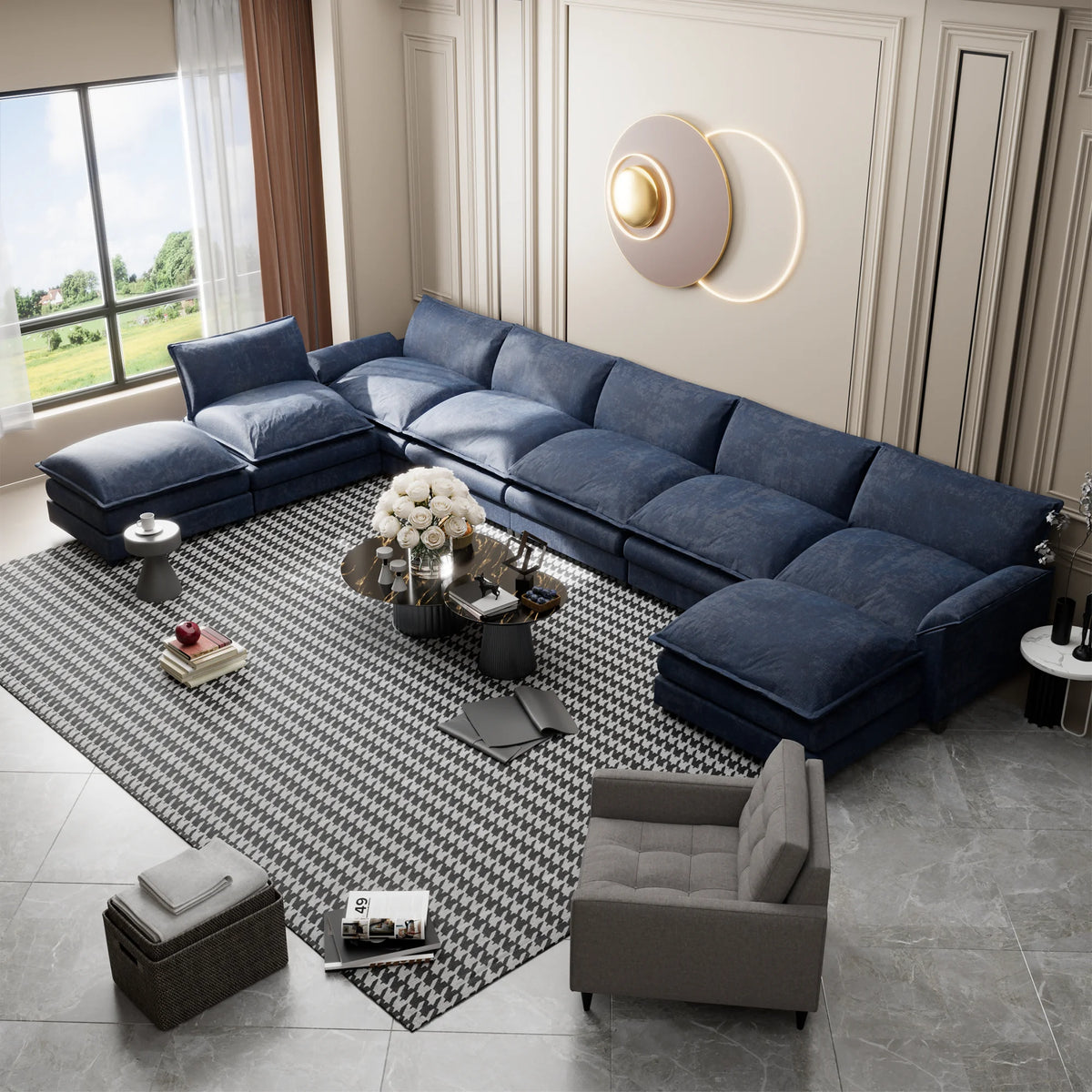 Oversized Modular Sectional Sofa with Ottomans O618