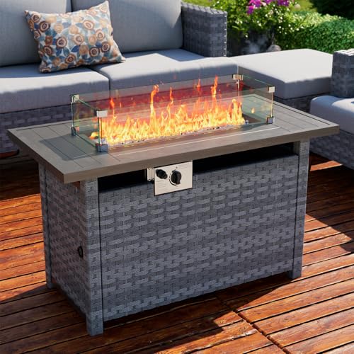 Propane Gas Fire Pit Table with Wind Guard, Auto-Ignition, 60,000 BTU, Gray D601