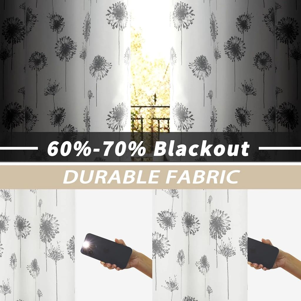 Floral Lined Thermal Insulated Window Curtain 52"x84" Gray F358
