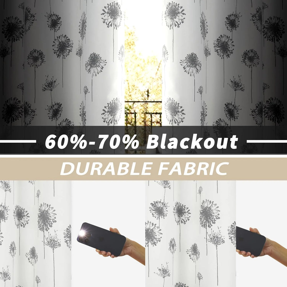Floral Lined Thermal Insulated Window Curtain 52"x84" Gray F358