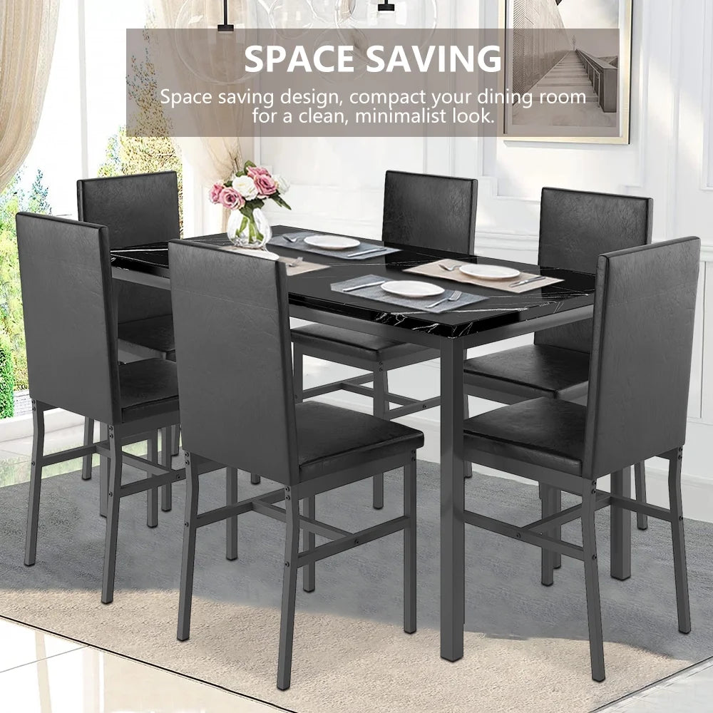 7 Piece Faux Marble Dining Table & Chair Set S800