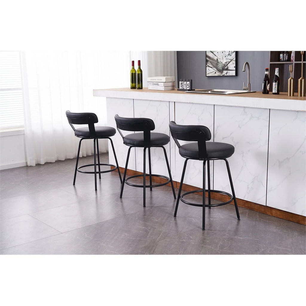 Black Faux Leather Swivel Counter Stool Set of 3 D89976