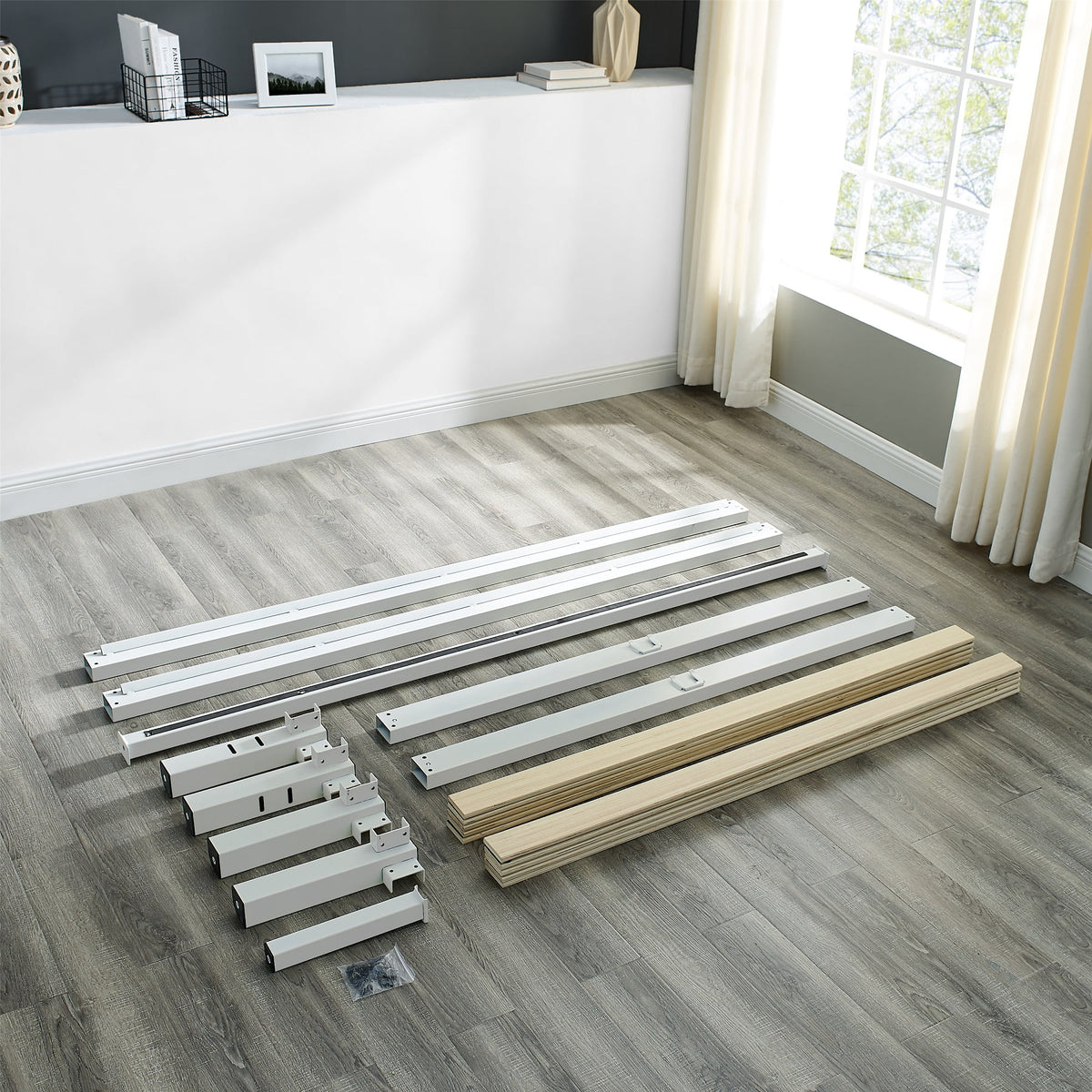 Queen Wood Slat Metal Platform Bed Frame J47507