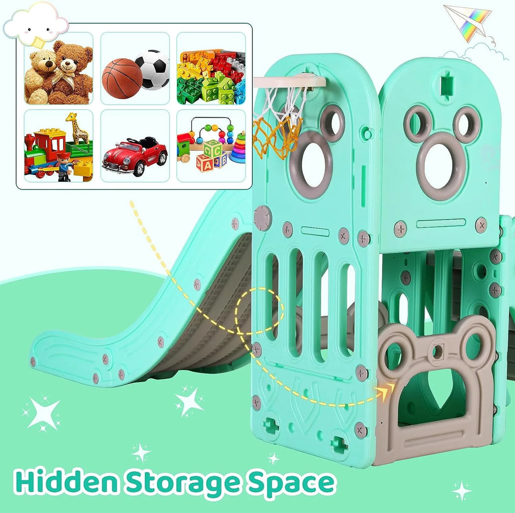 4 in 1 Toddler Slide and Climber Playset with Basketball Hoop B992