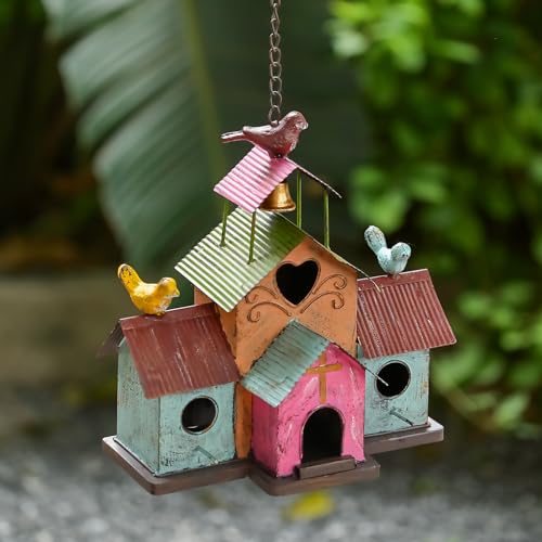 Large 4 Hole Metal Bird House with Bell M747
