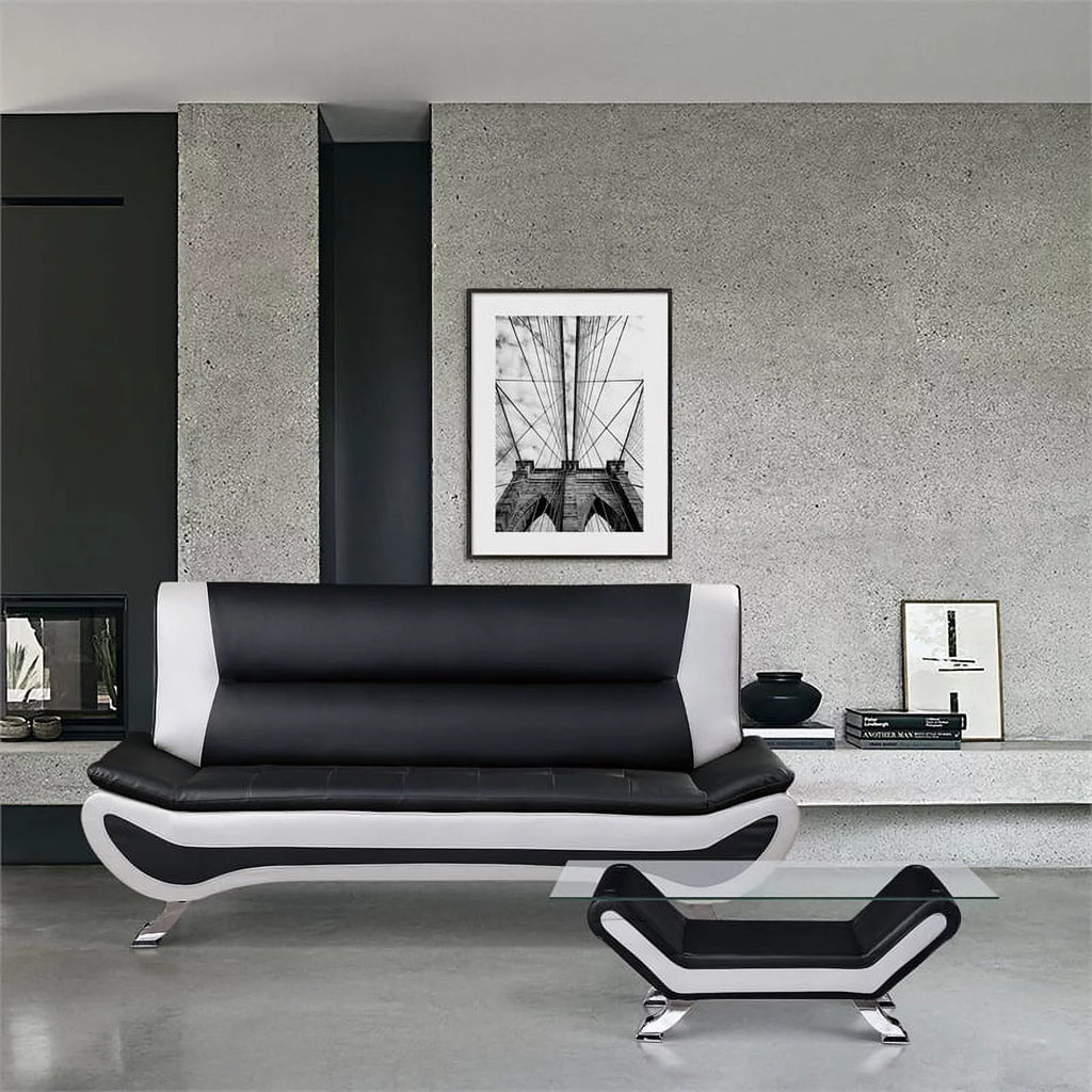 Faux Leather Sofa in Black and White X9733