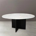 White 48" Marble Top Round Dining Table with Wooden Base Q7187