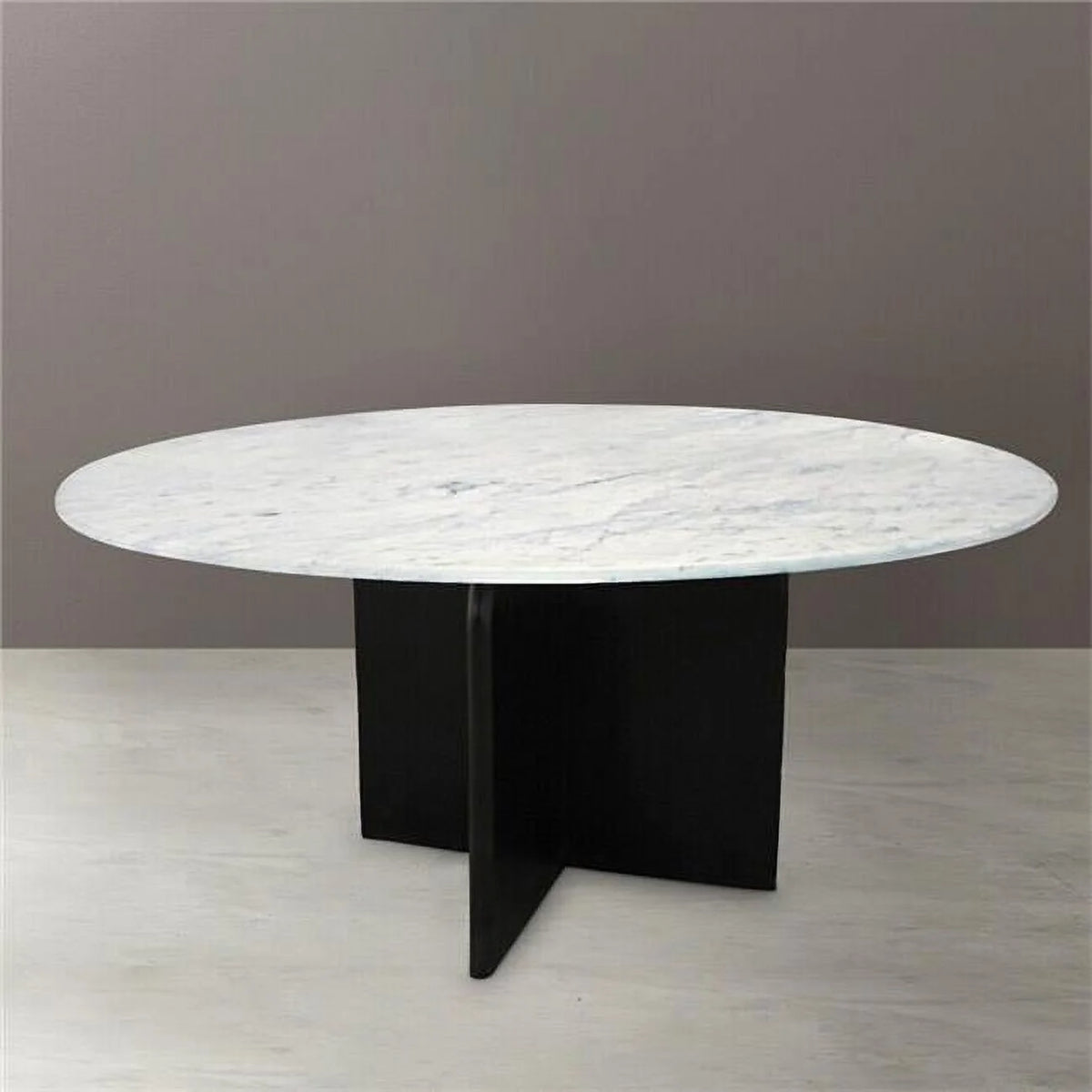 White 48" Marble Top Round Dining Table with Wooden Base Q7187