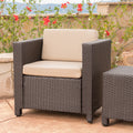 Outdoor Wicker Club Chair with Cushions, Dark Brown, Beige O302229