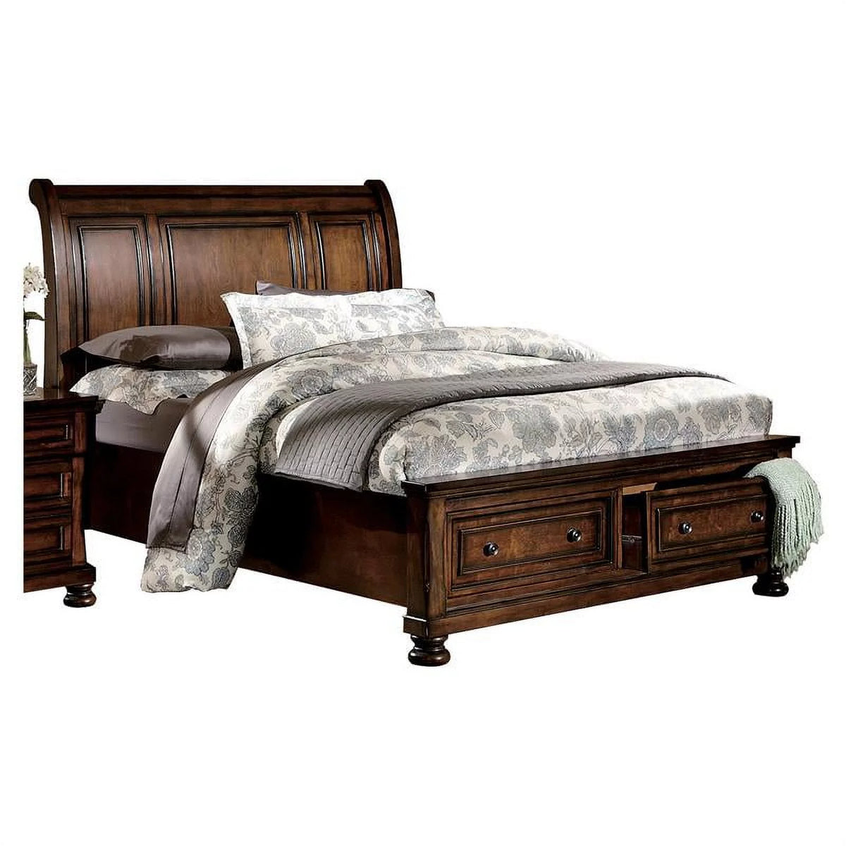 Brown Cherry 2 Drawer Wood Full Platform Bed Q989