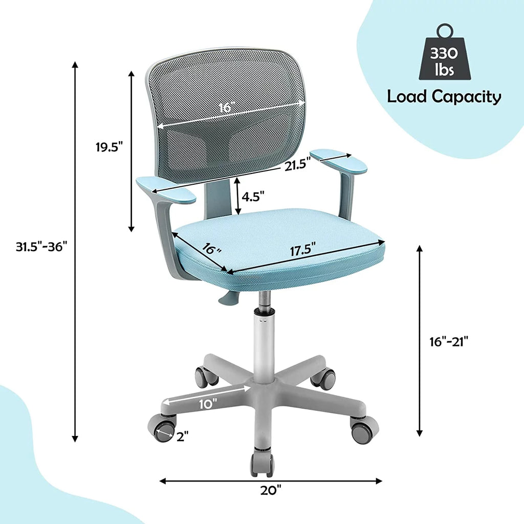 Blue Height Adjustable Swivel Mesh Kids Desk Chair T4963