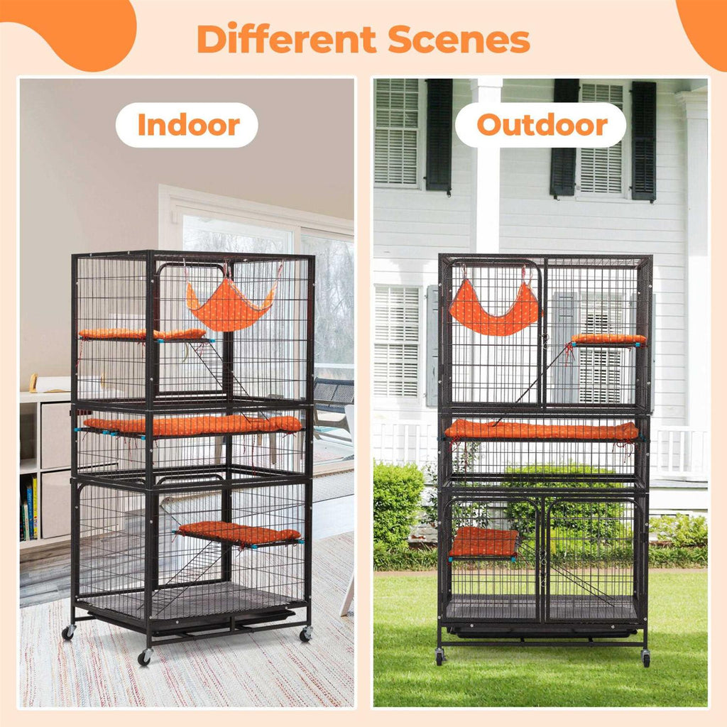 4-Tier Wire Cat Cage with Removable Wheels H7897