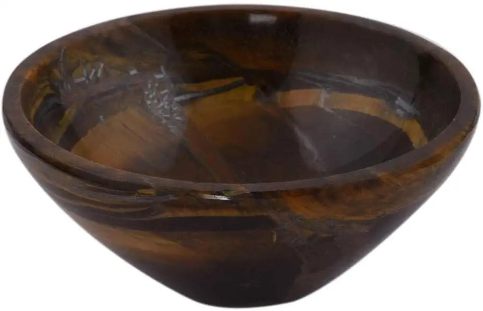Handmade Carved Tiger Eye Stone Bowl 3 Inches R135364