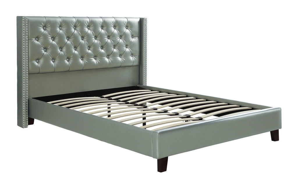 Queen Size Silver Faux Leather Upholstered Bed Frame G773