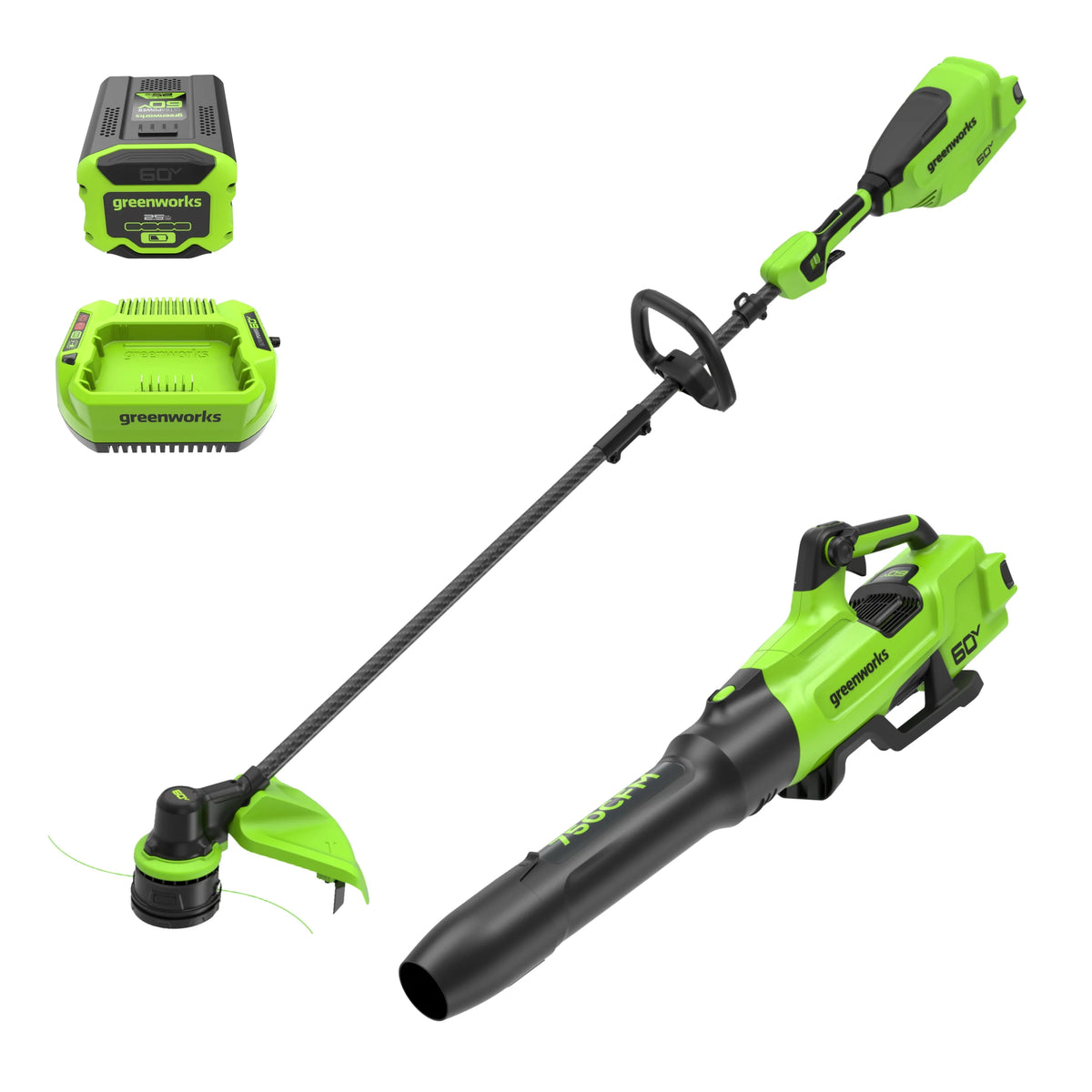60V 16 Front Mount Carbon Fiber String Trimmer & 750 CFM Blower Kit J48986