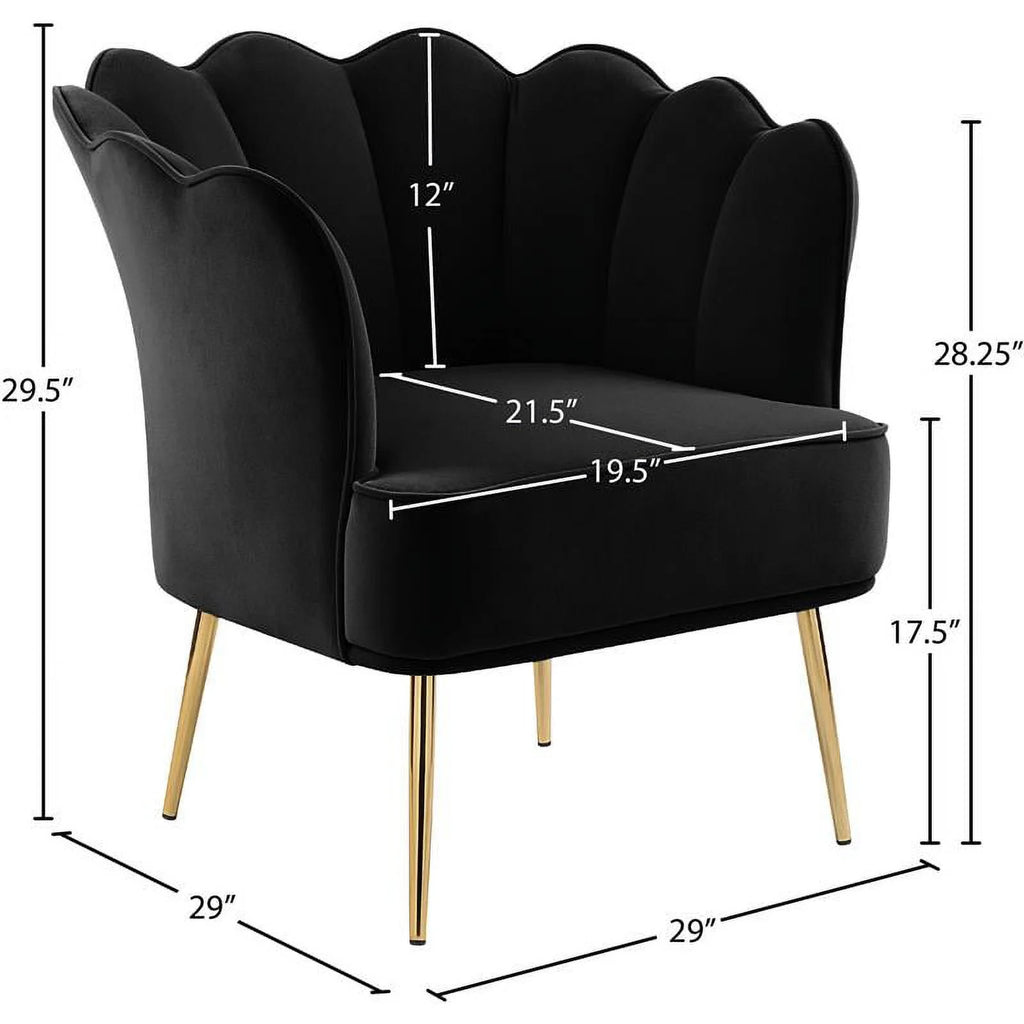 Black Velvet Accent Chair with Gold Iron Legs B4772