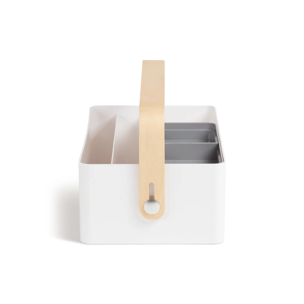 White Plastic and Wood Desk Caddy Z1360