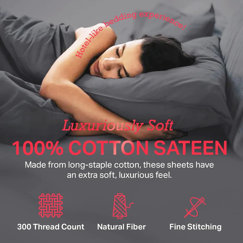 Gray 4 Pcs King Size Cotton Bed Sheets J6409