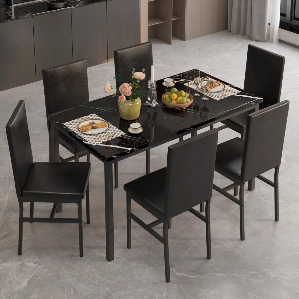 7 Piece Faux Marble Dining Table & Chair Set S800